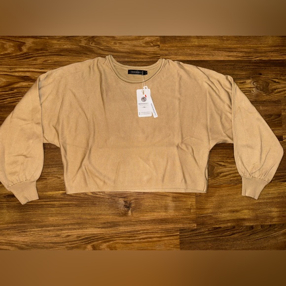 MEROKEETY Women's Tan Crewneck Cropped Sweater size L - Picture 13 of 16